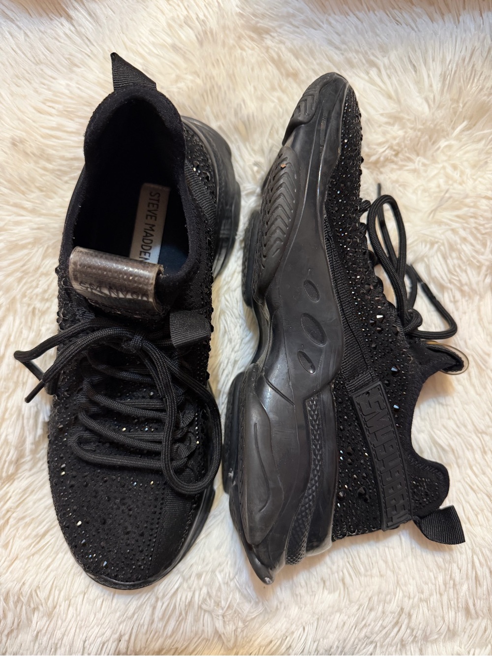 Steve Madden Black Crystal-Embellished Knit Sneakers